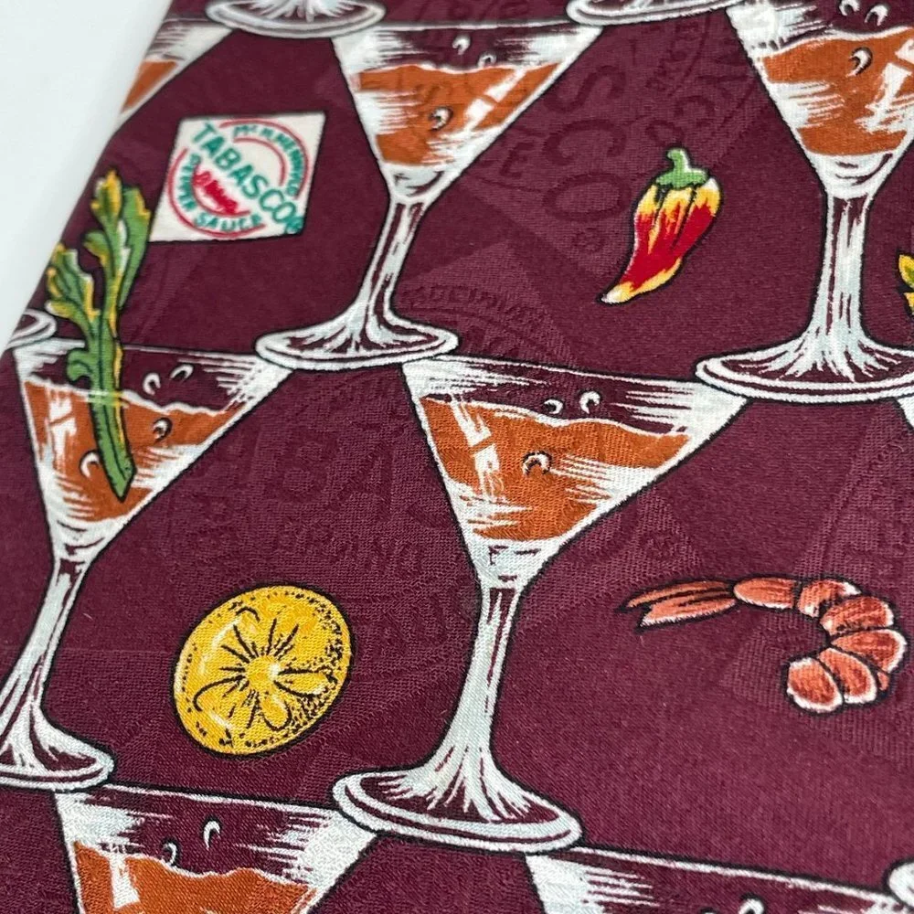 Tabasco Mens‎ SHRIMP COCKTAIL Necktie Imported Silk Burgundy USA Made